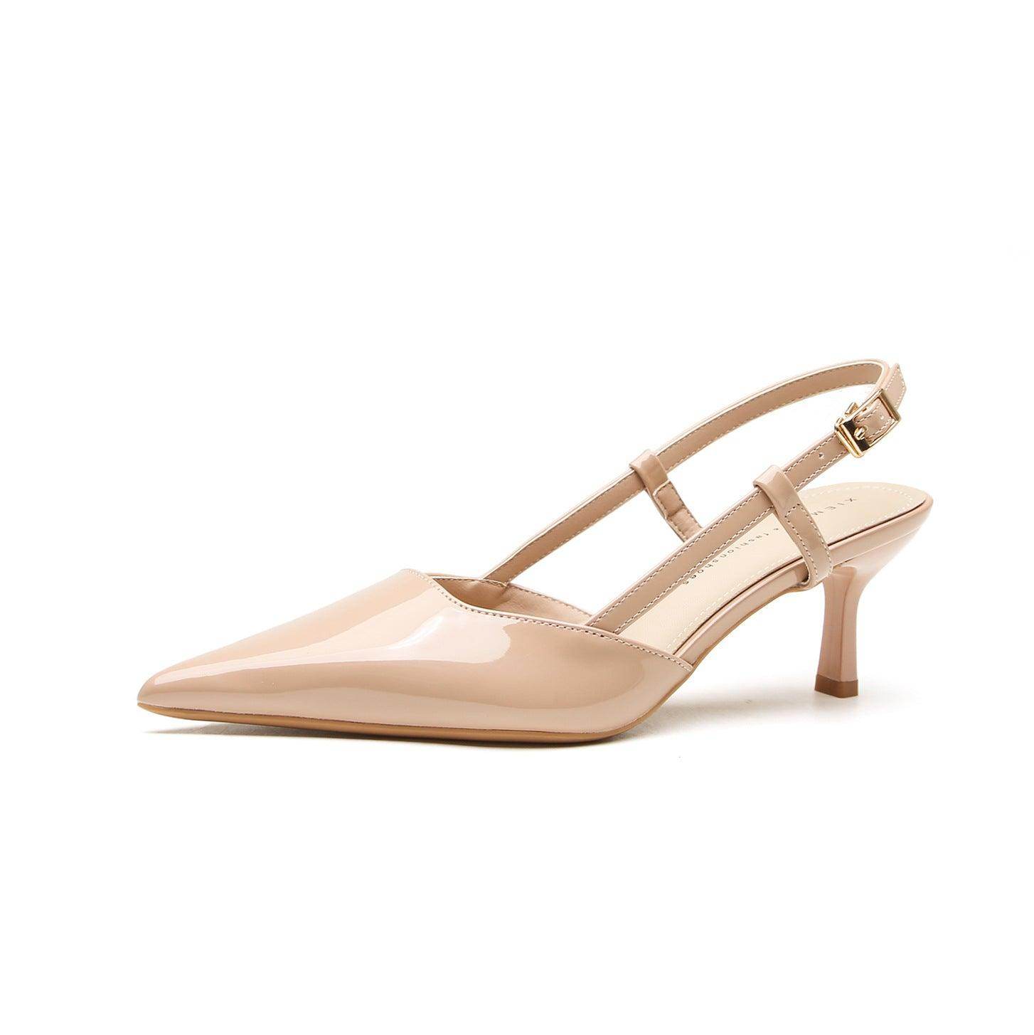 Faux Leather Pointy Stiletto Mid Heel Sandals 805103208154 - COCOMELODY